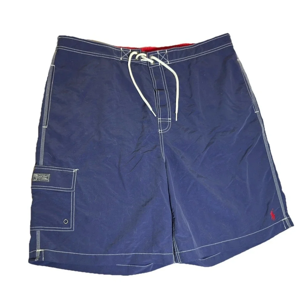 Vintage Y2K‎ Ralph Lauren Polo Swim Trunks Board Shorts Navy Blue Size XXL 2XL - Picture 2 of 9